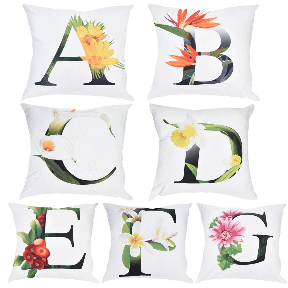 

cushion covers for sofa nordic Alphabet Flowers Print Floral Sofa Car Pillow Cushion Cover Case Home Decor almofada coussins