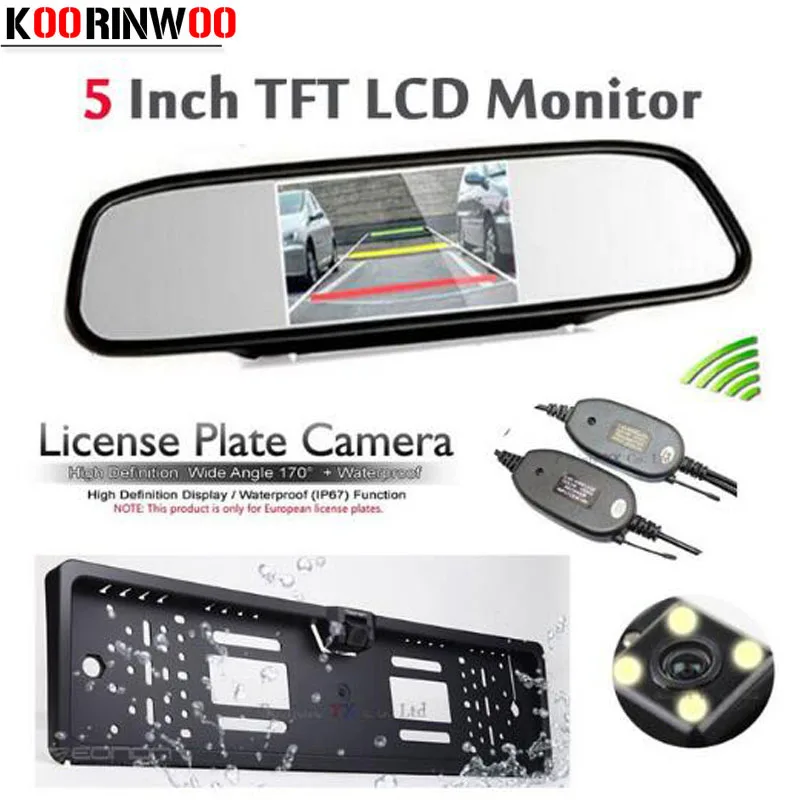 

Koorinwoo 3 in 1 Parking kit HD 5' LCD 800*480 Car Monitor Wireless Europe License Plate Frame Rear view Camera Reversing Cam