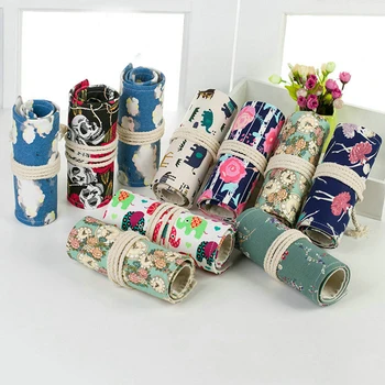 

72Hole Colored Pencil Bag Handmade Canvas Pen Roll Up Bag School Pencil Case For Art Student Painting Escolar Estuche Stationery