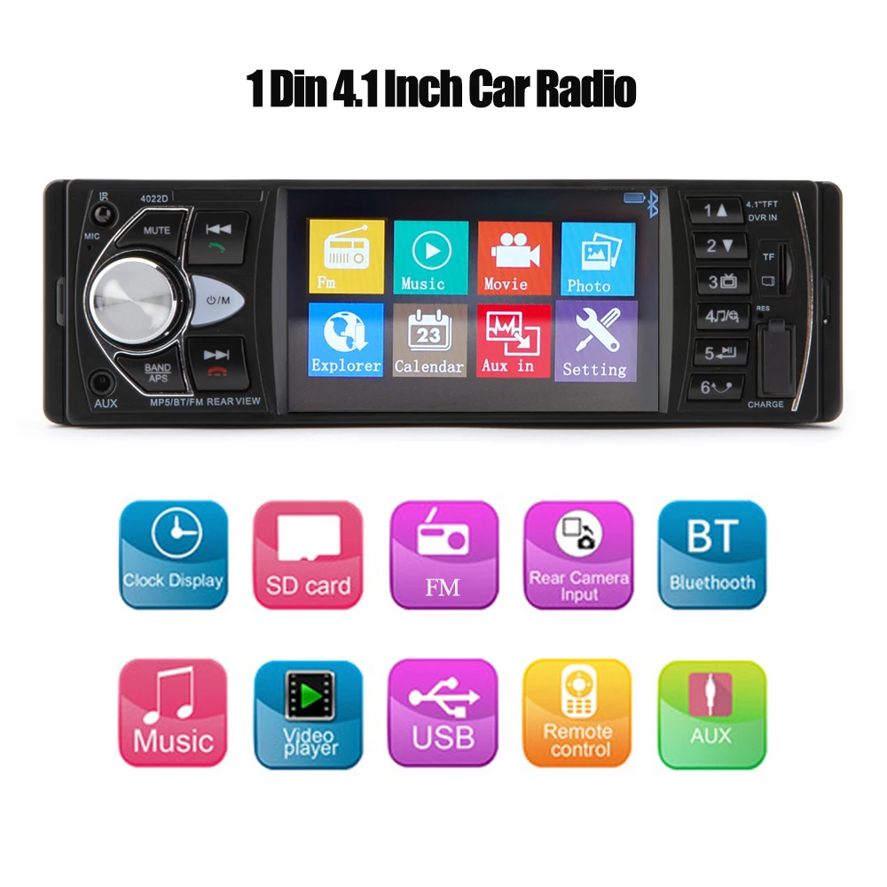 Hippcron Car Radio 1 Din Autoradio 4.1" Screen Bluetooth Support Rear view Camera Steering Wheel Contral Car Stereo car multimedia player,car radio,car radio player,car music player,mp3 music player