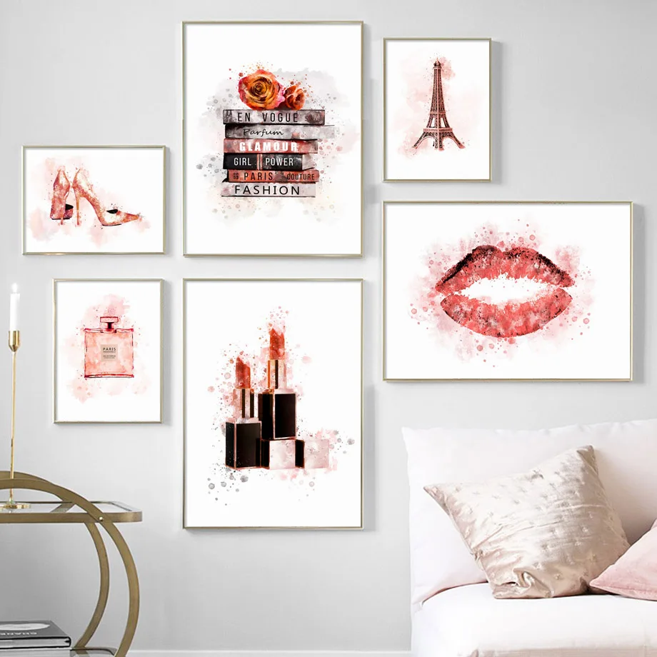 

Rose Lips Paris Perfume Book Lipstick High Heels Posters And Prints Wall Art Canvas Painting Wall Pictures For Living Room Decor