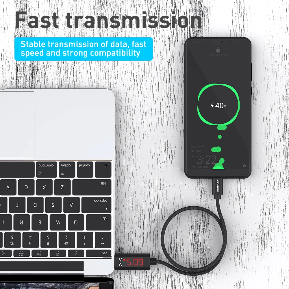 Кабель KEYSION USB Type C с цифровым дисплеем для Samsung S10 A50 A70 провод быстрой зарядки