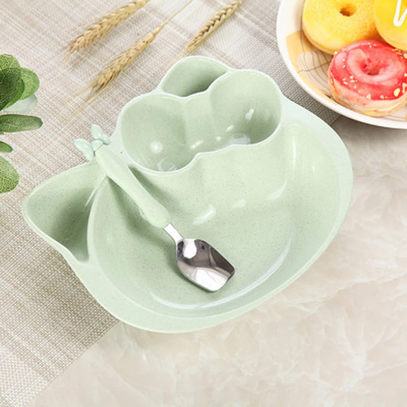 ideacherry Bamboo Baby Tableware Kid Cartoon Divided Bowl Food Grade ECO Children Plate Baby Feeding Dinnerware Eating Food Dish