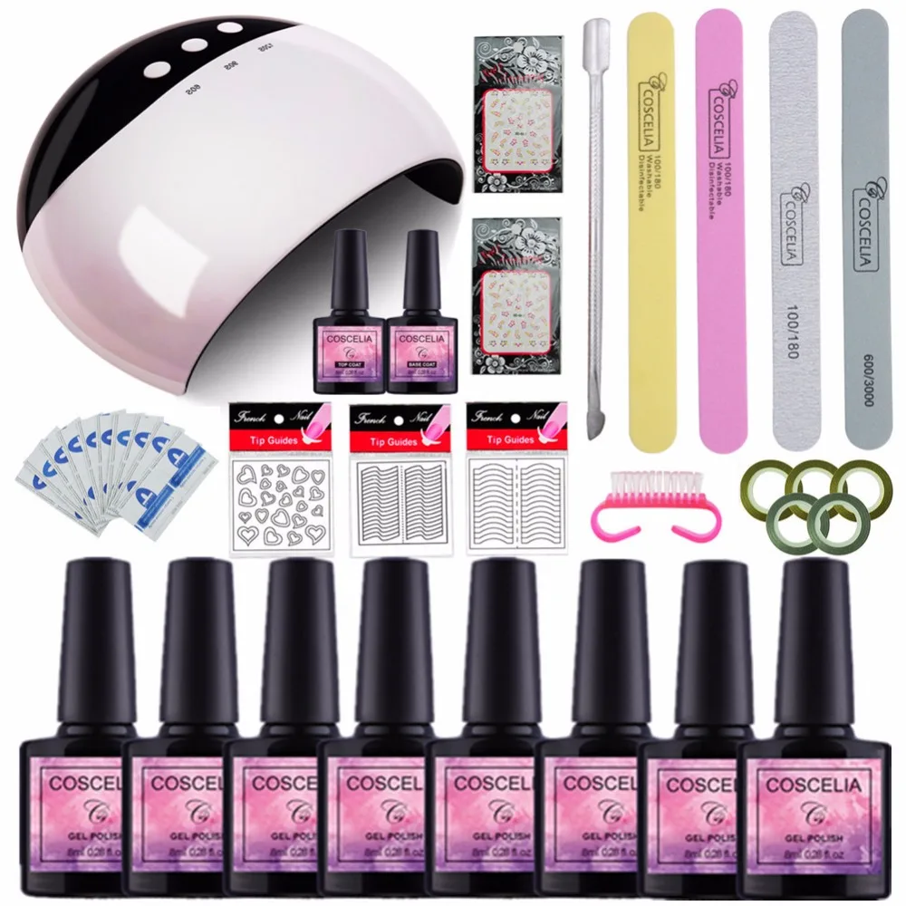 

UV Gel Polish Manicure Set 24W UV LED Lamp with Nail Tools Set for Manicure Pedicure Kit Cuticle Oil Fork Gel Nail Polishes Kit