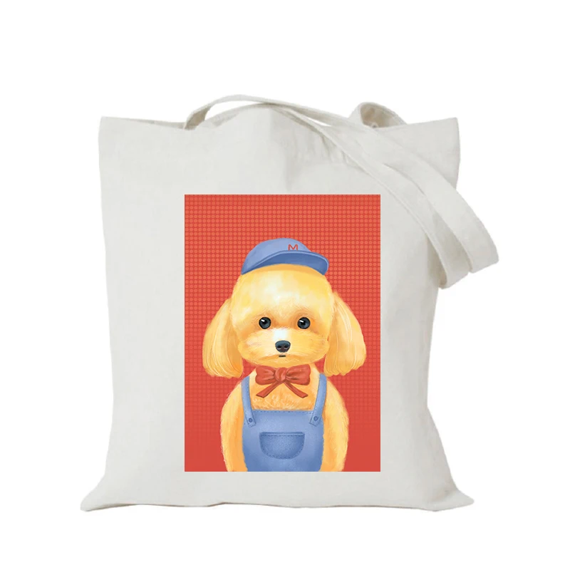 Origina kawaii canvas cartoon custom tote bag customize eco bags diy logo shopping bag with logo Dachshund Shepherd Dog Poodle (1)