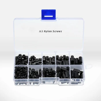 

High Quality 300Pcs/box M3NH1 M3 Nylon Screw Black Hex Screw Nut Nylon PCB Standoff Assortment Kit