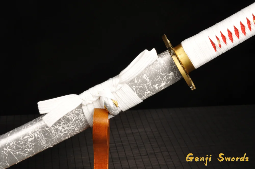 Japanese Samurai Sword White Drawing Sheath Folded Damascus Steel Real Katana Sharp Edge Can Cut Bamboo