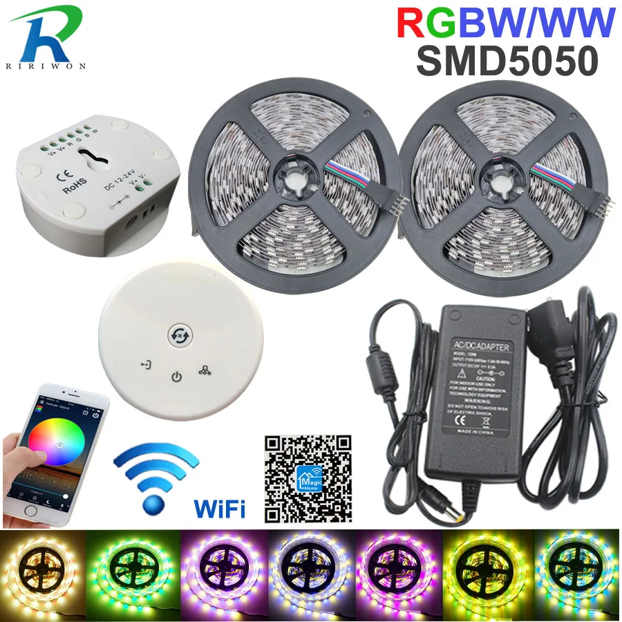 

WIFI RGBW LED Strip Light SMD 5050 10M RGB Tape Ribbon DC 12V Waterproof RGB+Warm / White Diode Led Flexible and WIFI Controller