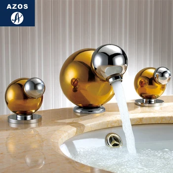 

Azos Split FaucetSoft Wash Basin Brass Chrome Cold and Hot Switch Shower Room Basin Bathroom Cabinet Double Handle Three Holes