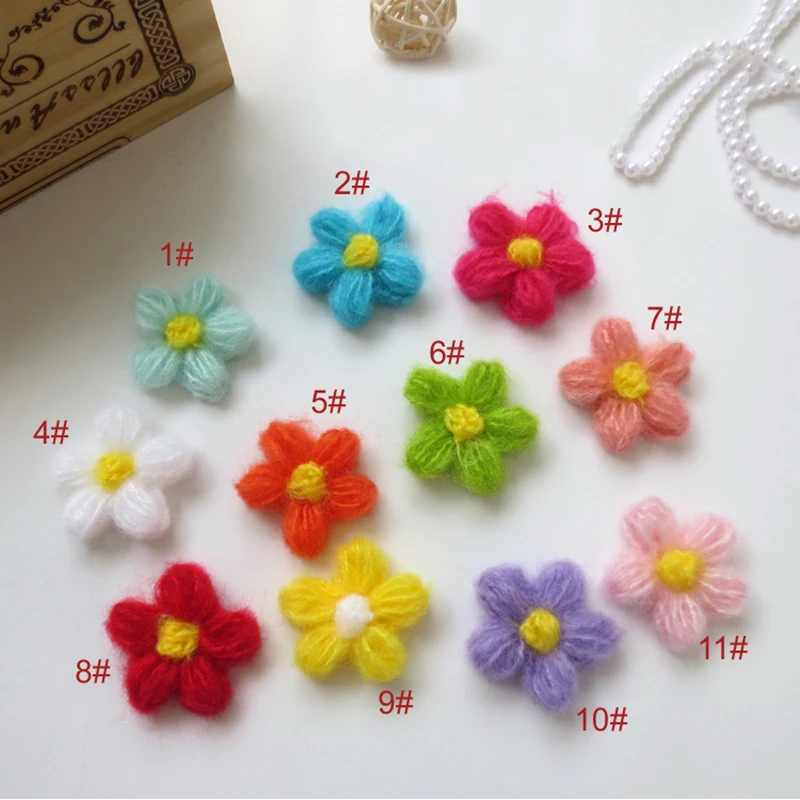 

80PCS/lot Handmade woolen Yarn Crochet Knitted Flower applique Patchwork DIY needlework sewing accessories Cloth paste 477