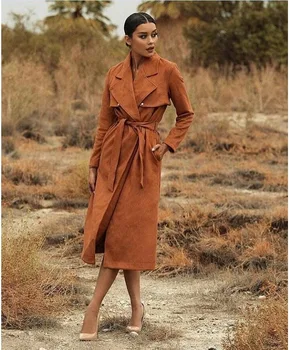 

2018 Fashion Hot Sale Adjustable Waist Wool&Blends Turn-Down Collar sexy women Celebrity Body Con X-long trench coat Wholesale
