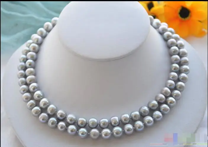 

FREE SHIPPING HOT sell new Style >>>> A++ 33" 10mm gray round freshwater cultured pearl necklace