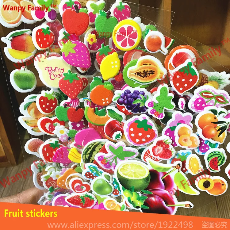

10 Pcs/Set Strawberry Fruits wall stickers Green Vegetables Fruit Bubble Sticker For Kids Birthday Gift decor sticker