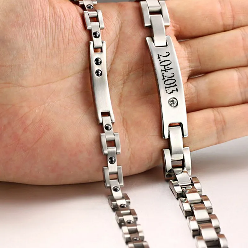 AZIZ BEKKAOUI браслет из камня для здоровья с гравировкой по имени ID браслет пара браслет мужские магнитные браслеты из нержавеющей стали и браслеты