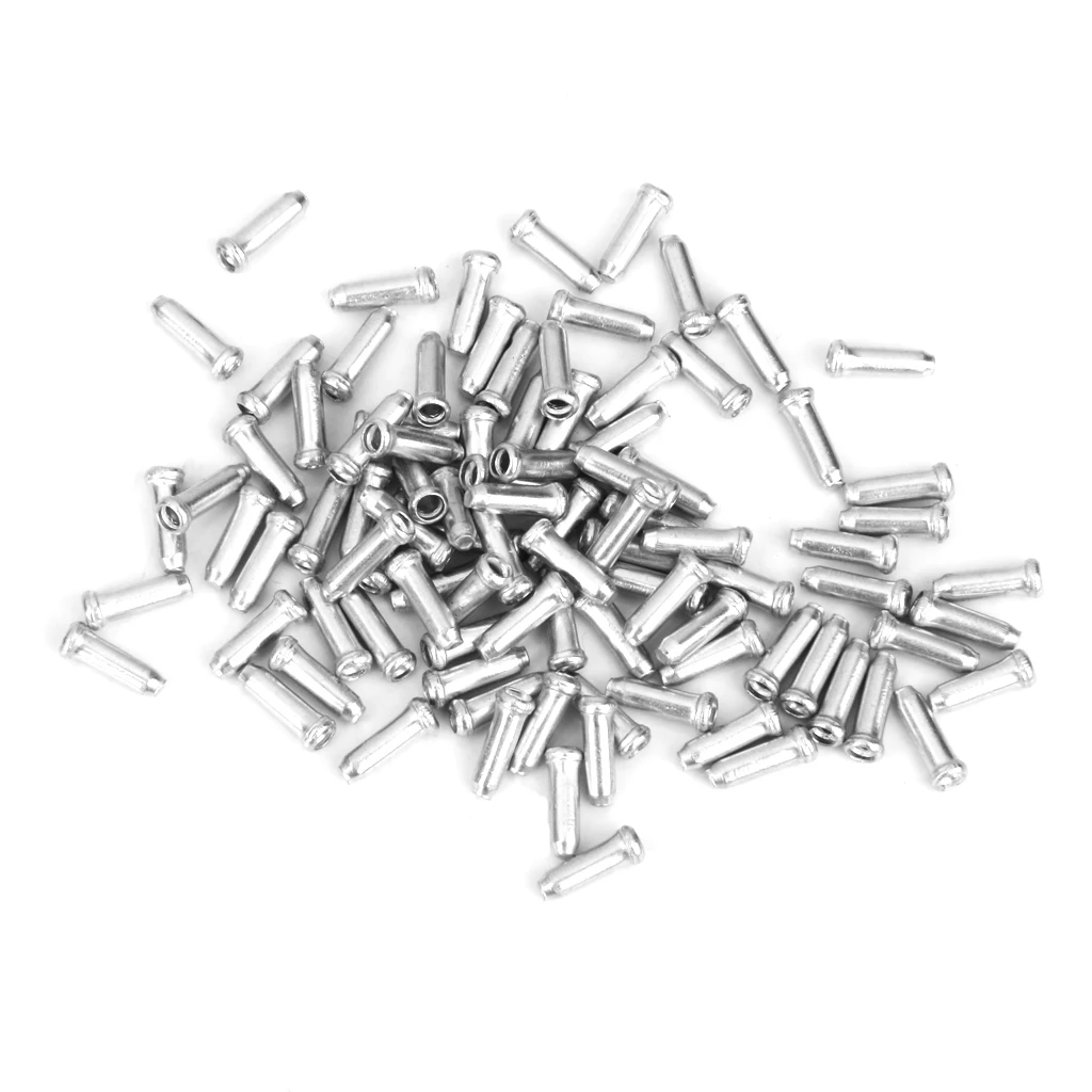 100pcs Bicycle MTB Bike Shifter Brake Cable Tips Caps End Crimp Silver Wire End Cap Fits for Brake Shift Derailleur Inner Cable