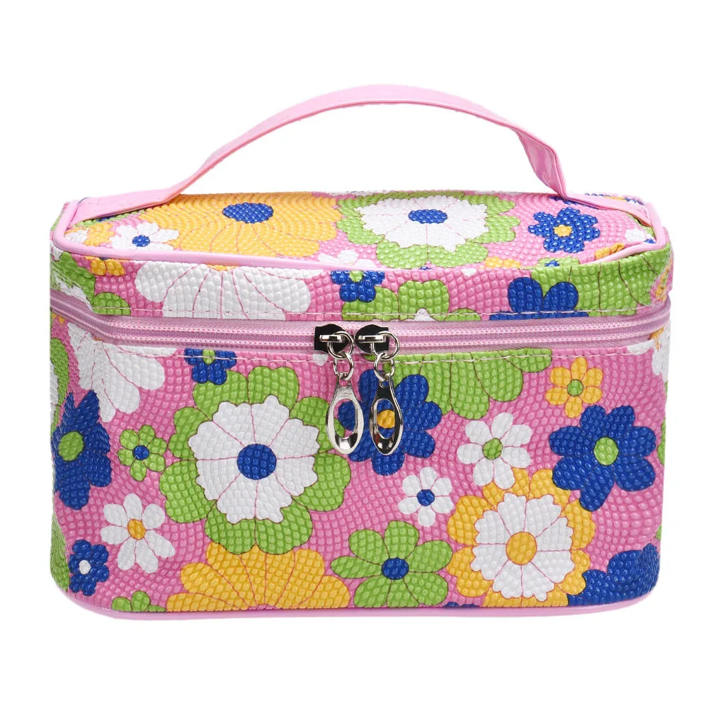 2019 جديد المحمولة مربع عباد الشمس التجميل حقيبة ، عالية الجودة السفر غسل حقيبة المرأة حقيبة مستحضرات تجميل الإناث أكياس