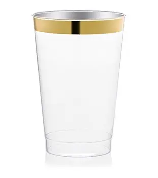 

24pcs/lot 300ML Hard Plastic Wine Cup Disposable Plastic Drinkware 10oz Gold Rim Color Fit Party Wedding Festival