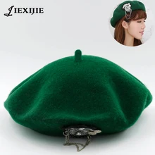 Jiexijie,, шерсть, берет, женские зимние шапки, модели VIVI, с заклепками, шерстяные береты, женская шапка художника, с заклепками, Круглая Шапка для женщин