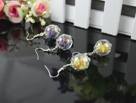 

2pair 16MM Forget Me Not Glass Globe Ball Earrings,Glass Globe bubble Earring,Glass bulb Earrings,Hanblown Glass