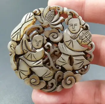 

Free shipping CHINESE OLD HANDWORK 3D CARVE TWO Immortal PENDANT