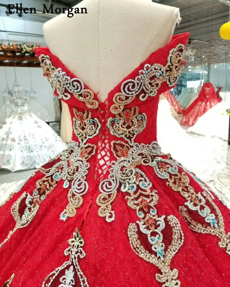 Элегантное Красное Кружевное бальное платье, свадебные платья,, Vestido De Noiva, с открытыми плечами, корсет, расшитый бисером узор, принцесса, сексуальные свадебные платья