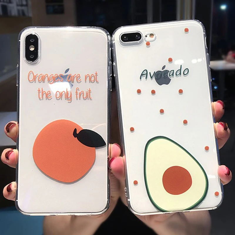 

Fruits Clear Phone Case For iPhone X XR XS Max 6 6S 7 8 Plus 7Plus Transparent Soft Silicone Oranges Avocado Cover Case Coque