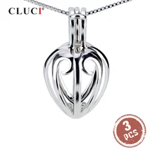 CLUCI 3 шт. романтическое сердце 925 Стерлинговое серебрянный кулон для женщин ожерелье серебро 925 жемчуг в форме сердца кулон медальон