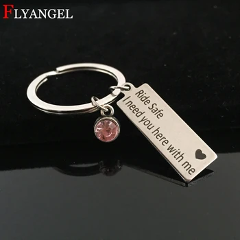 

Custom 12 Birthstone Crystal Engrave Ride Safe I need you here with me Couples Keychain Women Men Boyfriend Gift Jewelry Keyring