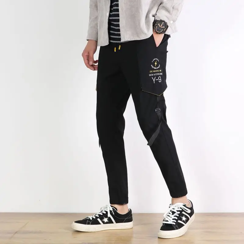 Spring and summer men's casual pants elastic beam foot overalls thin section sports nine pants men's casual tide brand pants