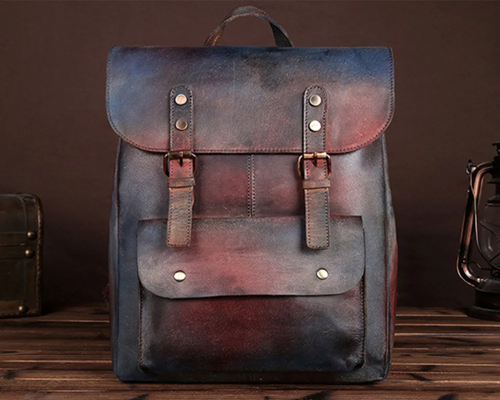 Мужской рюкзак из натуральной кожи, винтажный рюкзак для студентов и школьников, сумка для книг из натуральной кожи, Большой Вместительный рюкзак для путешествий, рюкзак - Цвет: Multicolor