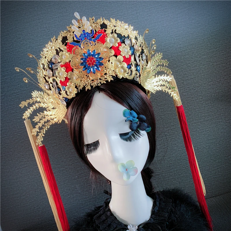 7 designs bobbles queen tassel tiara exaggerate personality stage show model hair tiara thematic photography peking opera hat 5 Designs Qing Empress Hat Princess Qitou Hair Tiara Thematic Photography Hanfu Hair Tiara Drama Hat