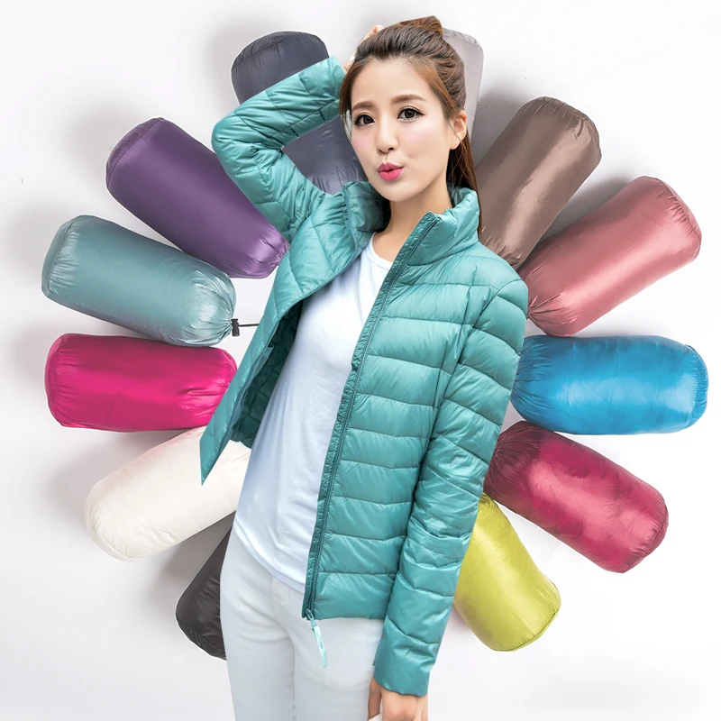 

New Autumn Winter Fashion Light Thin Down Coat Women 90% White Duck Down Jackets Short Collar Windproof Female Outwears Mw113