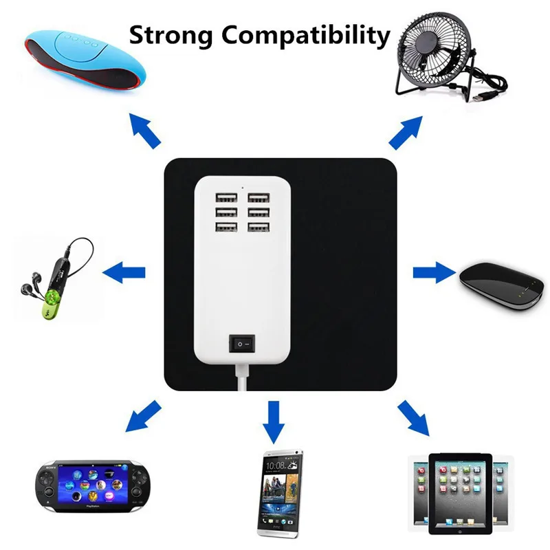 Сетевое зарядное устройство Faichoy с 6 USB портами для iPhone iPad Samsung 5 В/3 А|Зарядные