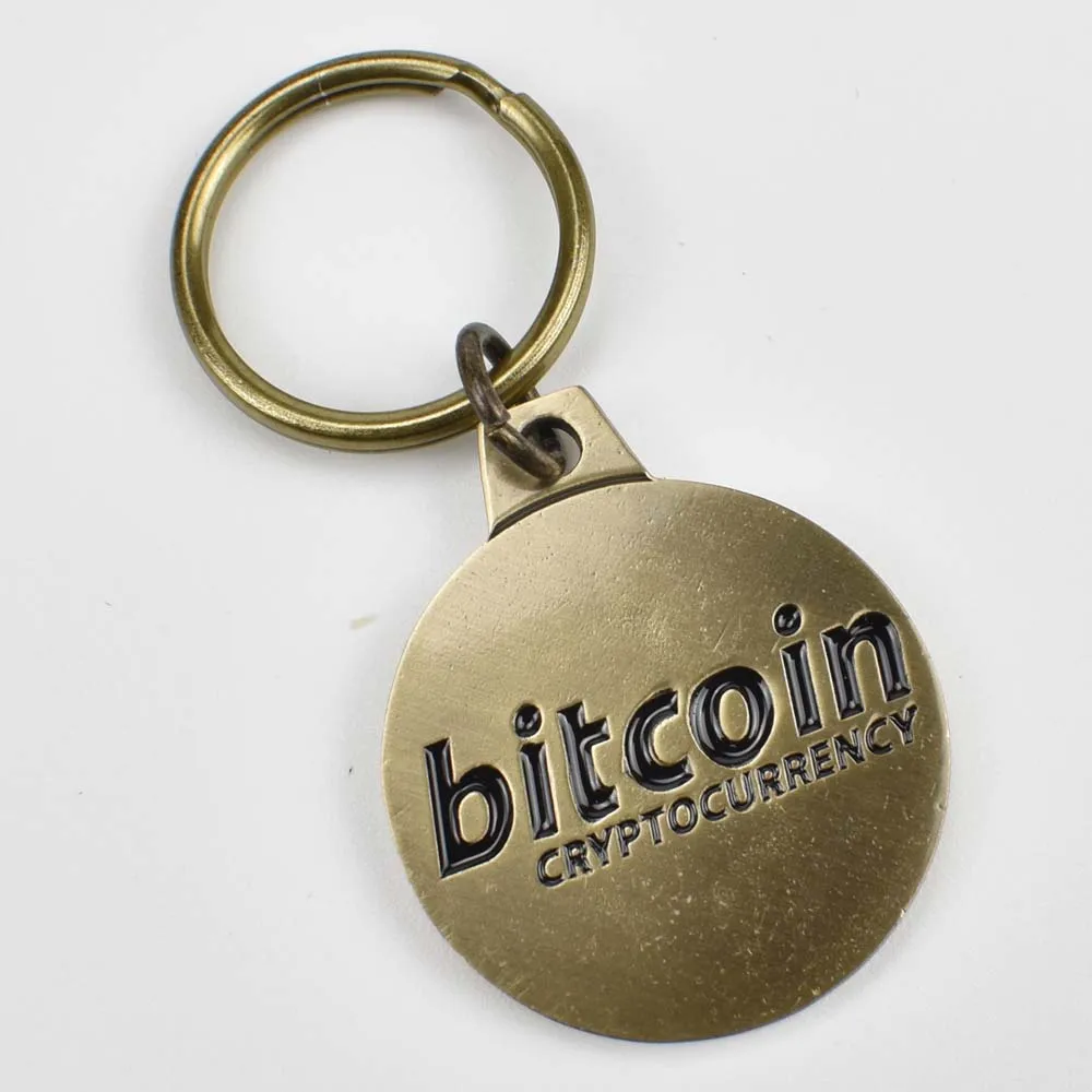 Bitcoin Keychain 24K Gold Or Antique Brass Plated Bitcoin Cryptocurrency Keychain 2 Colors