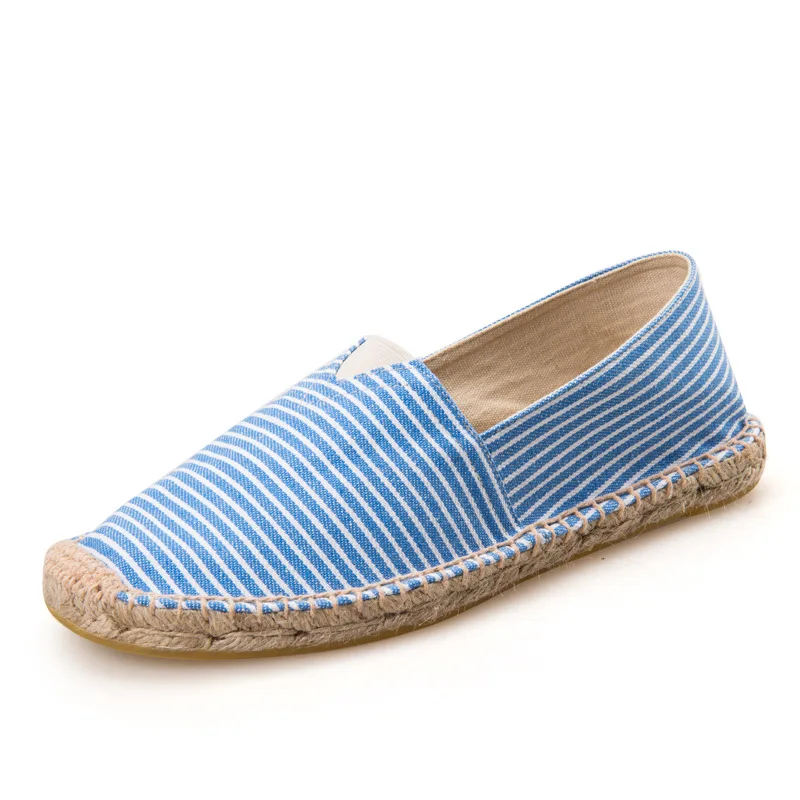 

New Women Shoes Flats Canvas Casual Fisherman Shoes Woman Unisex Straw Linen Stripe Gladiator Style Europe Luxury Brand Design