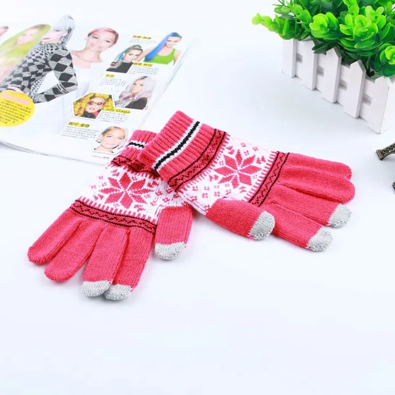 Популярные Теплые зимние толстые перчатки, шерстяные вязаные женские перчатки для холодной зимы, перчатки со снежинками на полный палец, митенки, Luvas - Цвет: A7