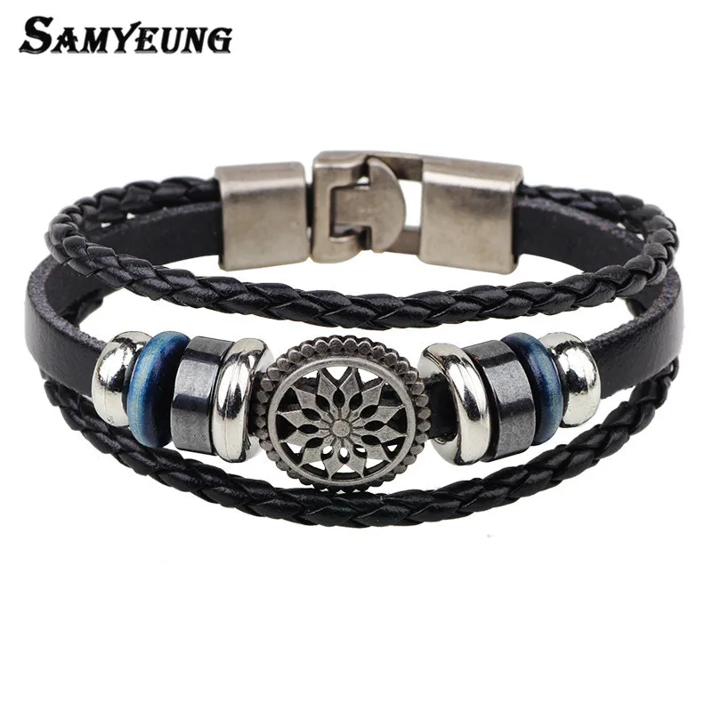 

2017 New ! Vintage Leather Wrap Arm Bracelets for Male Women Braslet Lobster Chain Bracelet Man Braclet Femme Bileklik Pulseras