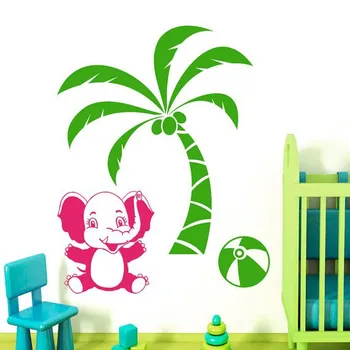 

Wall Decals Vinyl Sticker Baby Elephant Palm Tree Jungle Animals Decal Girl Boy Bedroom Kids Nursery Baby Room Home Decor