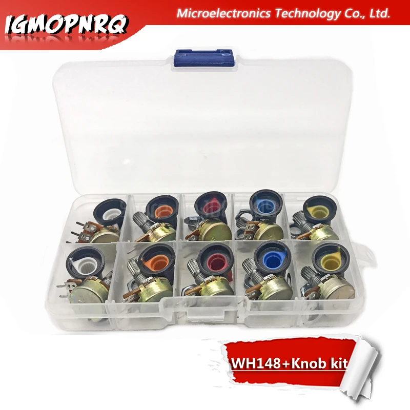 10 шт. набор потенциометра WH148 B1K B2K B5K B10K B20K B50K B100K B250K ohm 3PIN 15 мм ручка AG2 15x17 1 |