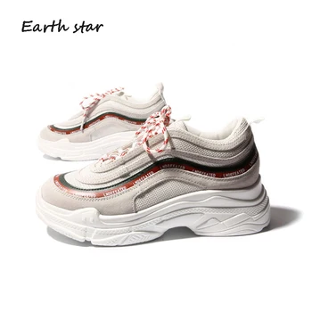 

EARTH STAR 2018 Spring Fashion Lady Casual White Shoes Women Sneaker Leisure Platform Shoes Breathable Casual Shoe Cross-tied