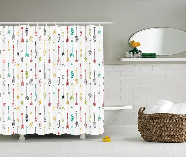 Shower Curtain Color Pen Doodle Style Fun Art With Arrows Printing Shower Curtain Color Pen Doodle Style Fun Art With Arrows Printing Waterproof Mildewproof Polyester Fabric Kids