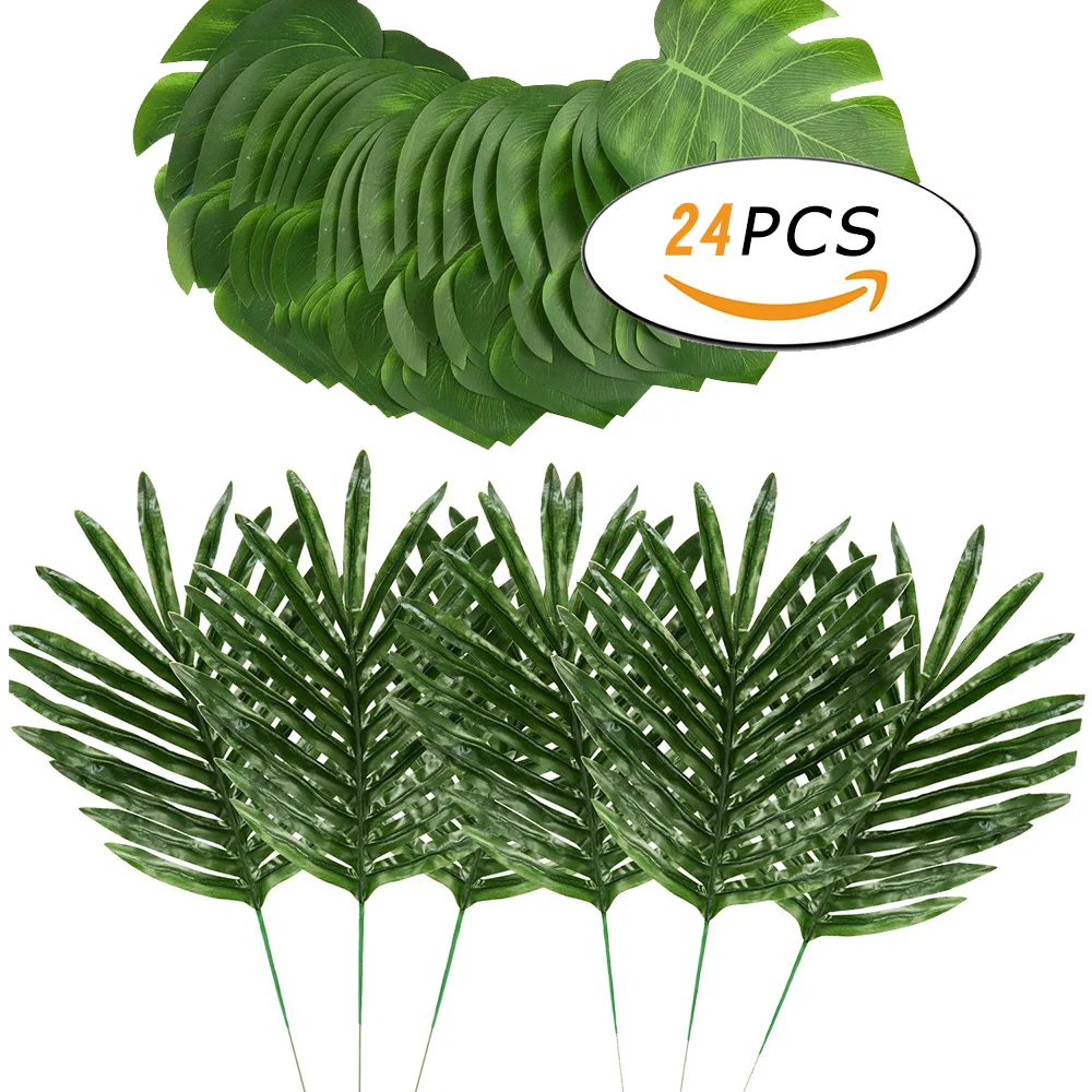 Artificial Silk Palm Leaves Tropical Green Turtle 24Pcs Luau party Home