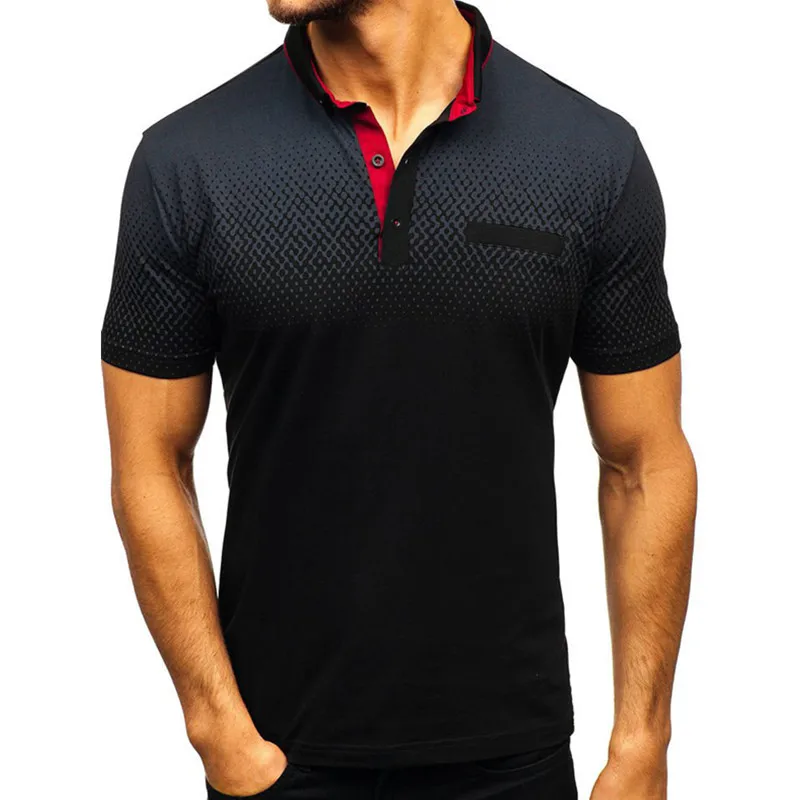 E-BAIHUI, модная рубашка поло, мужские топы, футболки, градиентная полоска, Сращивание, узор, повседневная, с отворотом, 3D принт, уличная одежда, мужская рубашка G017