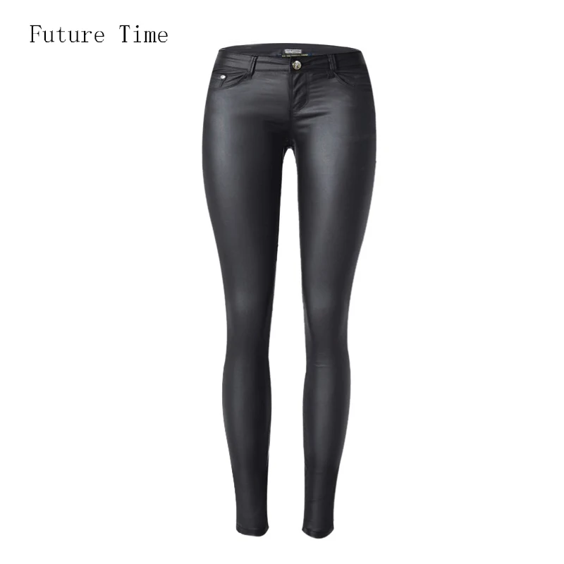 Get This Women Jeans Stretch Low-Waist Faux-Leather Pencil-Pants Washed Elastic Skinny Sexy Coated 32730398533