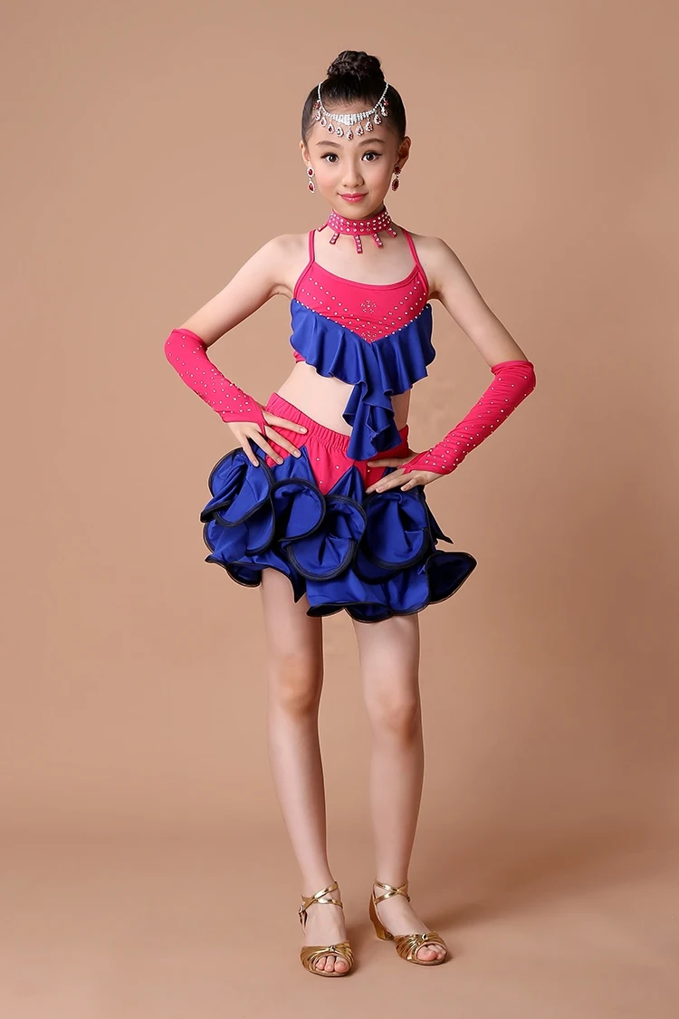 Girl latin dance dress girl  Girls Latin Vest+ Skirt Cake Skirt Suit Modern Dance Competition Performance Clothing Hot (20)