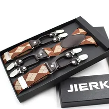 Взрослый 6 шт Мужской стрейч-пояс бежевый плед брюки подтяжки