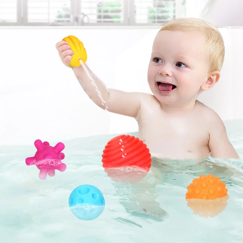 6 Pcs Children Soft Rubber Textured Sounding Ball Baby Bathing Shower