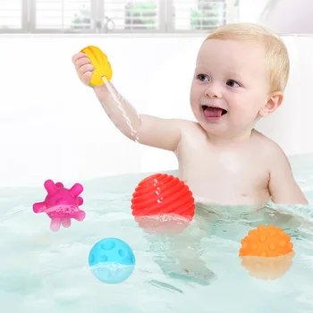 

6 Pcs Children Soft Rubber Textured Sounding Ball Baby Bathing Shower Play Water Toy Kids Multi Tactile Hand Senses Touch Toys