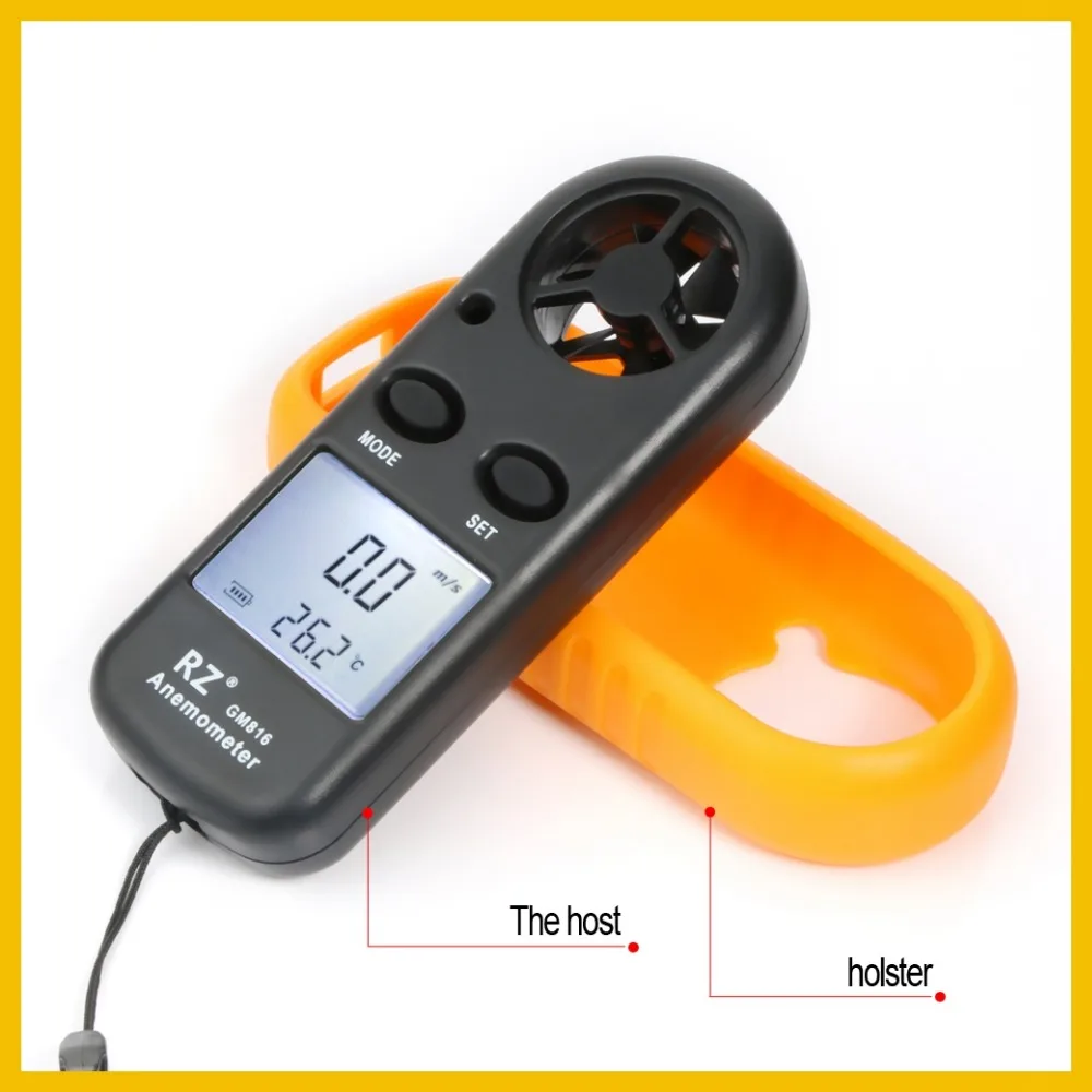 RZ 818 Portable Anemometer Anemometro Thermometer GM816 Wind Speed Gauge Meter Windmeter 30m/s LCD Digital Hand-held tool