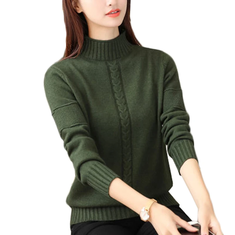 

Women Sweater Autumn Winter Clothes Solid Half Turtleneck Sweater Jumper Long-sleeved Knit Pullover Bottoming Shirt Female Tops